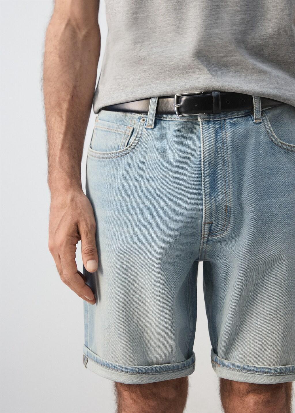 Blue Slim-Fit Denim Bermuda Shorts, Open Blue, large image number 3