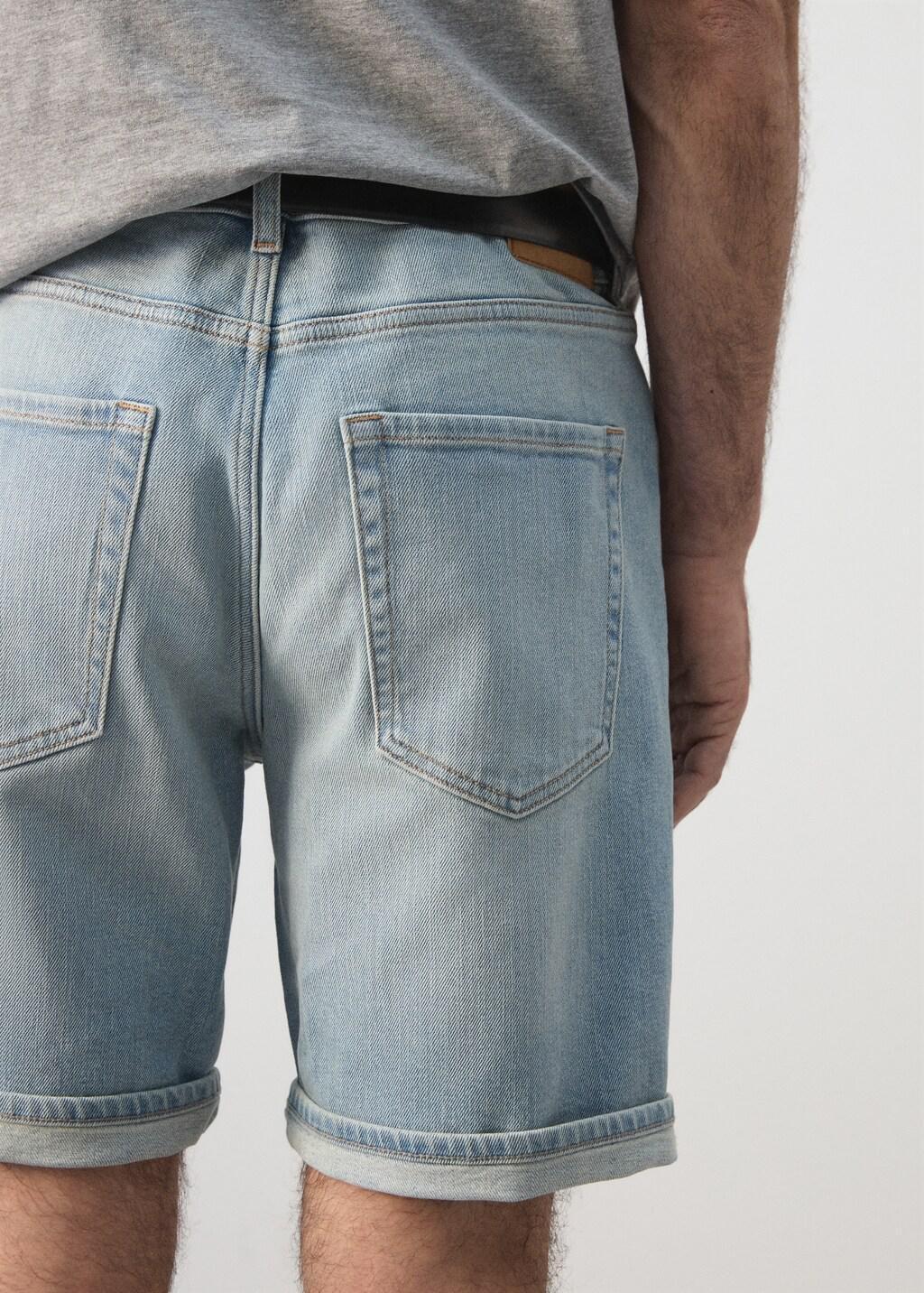 Blue Slim-Fit Denim Bermuda Shorts, Open Blue, large image number 6