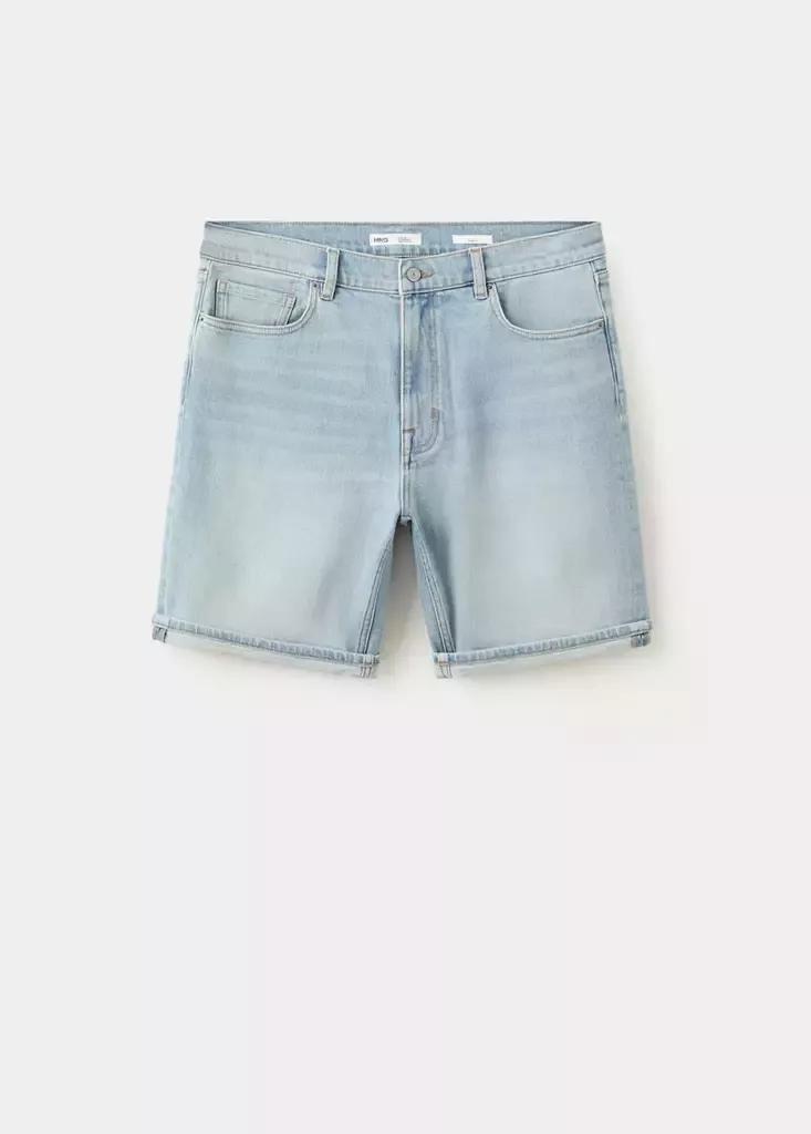 Blue Slim-Fit Denim Bermuda Shorts, Open Blue, large image number 9