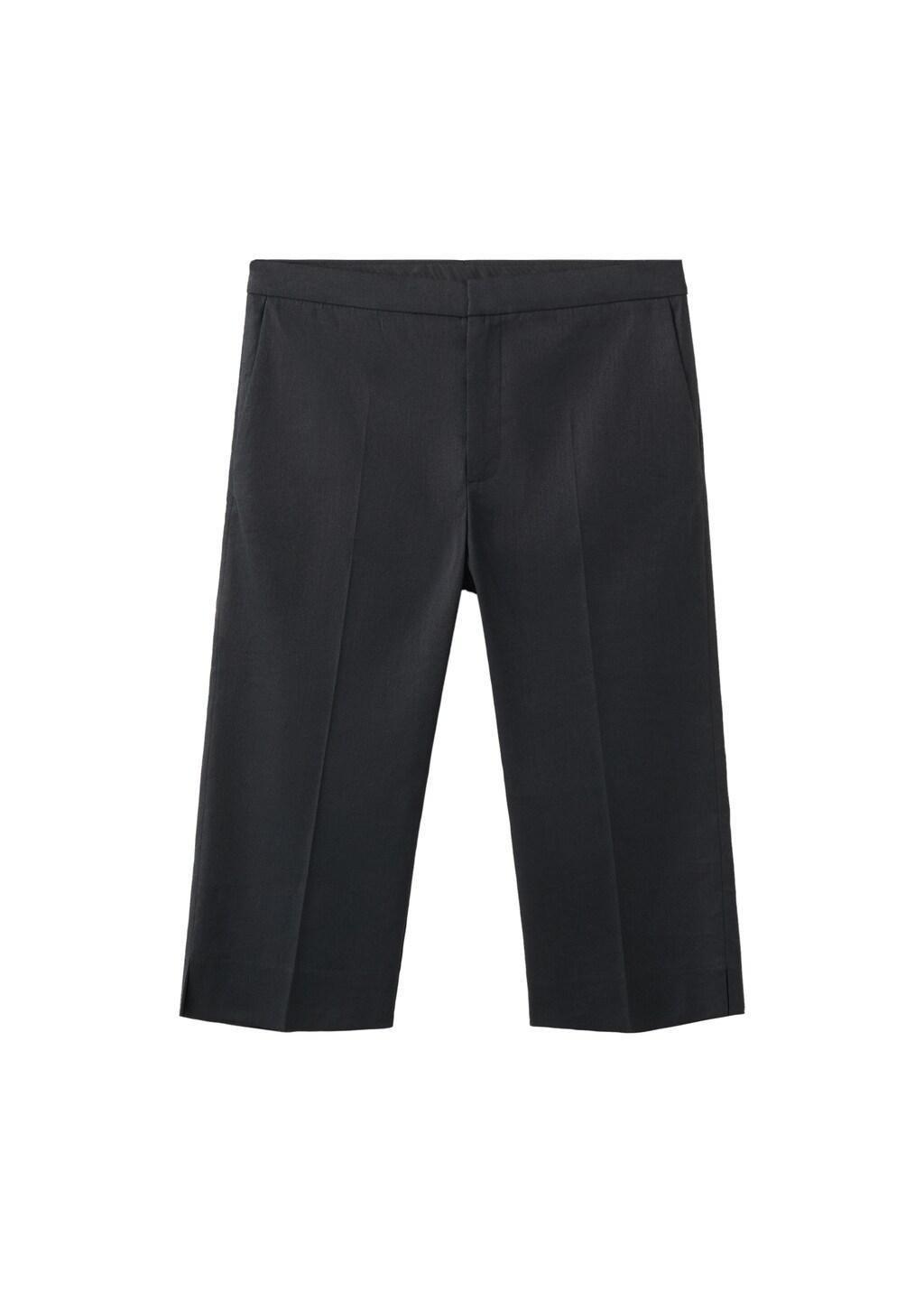 Black Linen Capri Trousers, Black, large image number 5