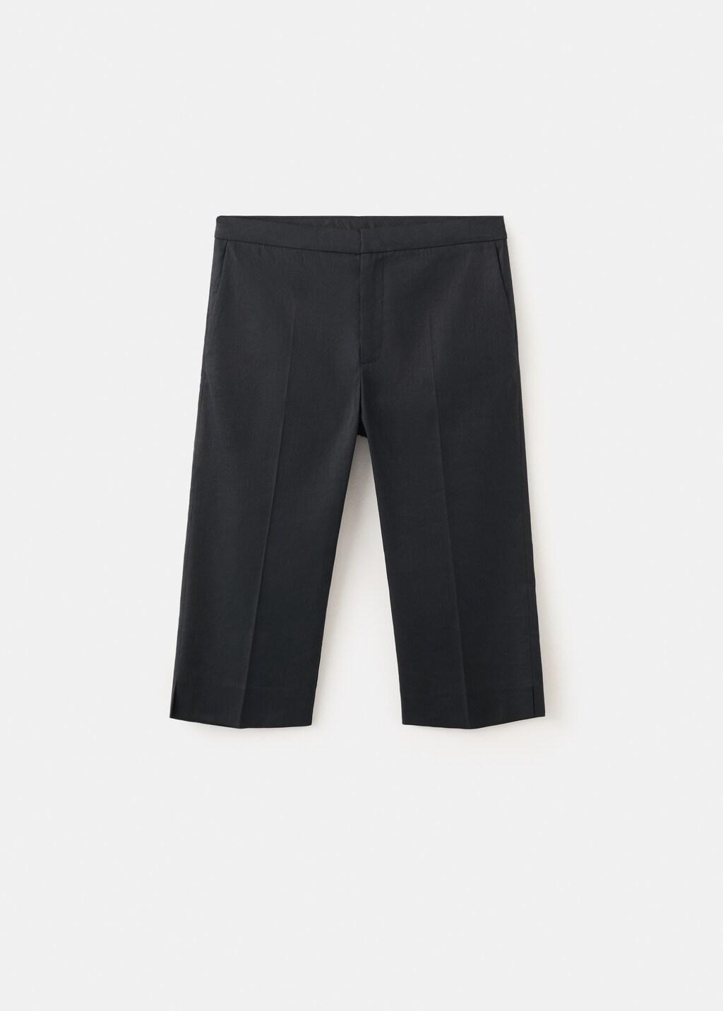 Black Linen Capri Trousers, Black, large image number 6