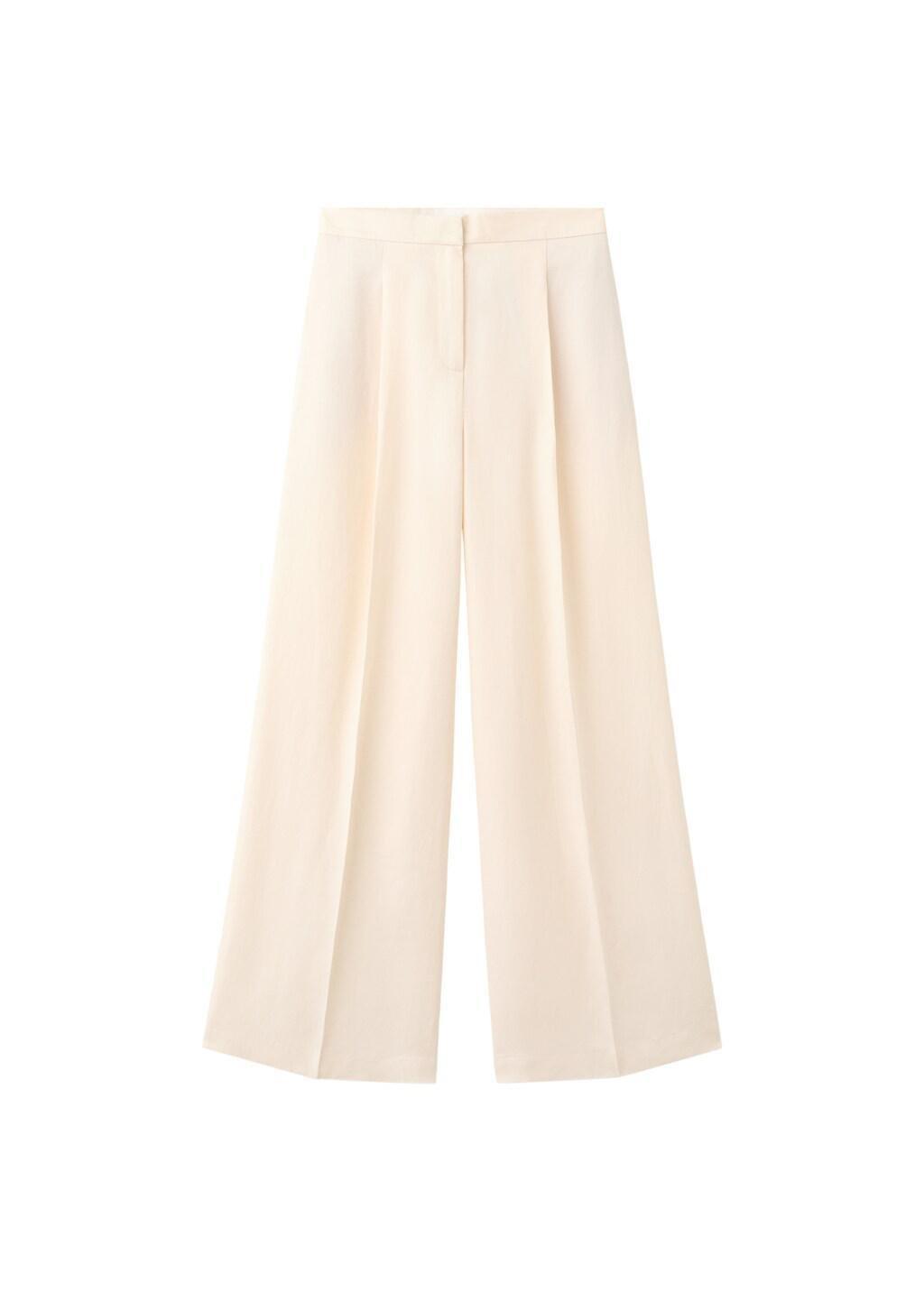Beige Straight Pleat Linen Trousers, Light Beige, large image number 6