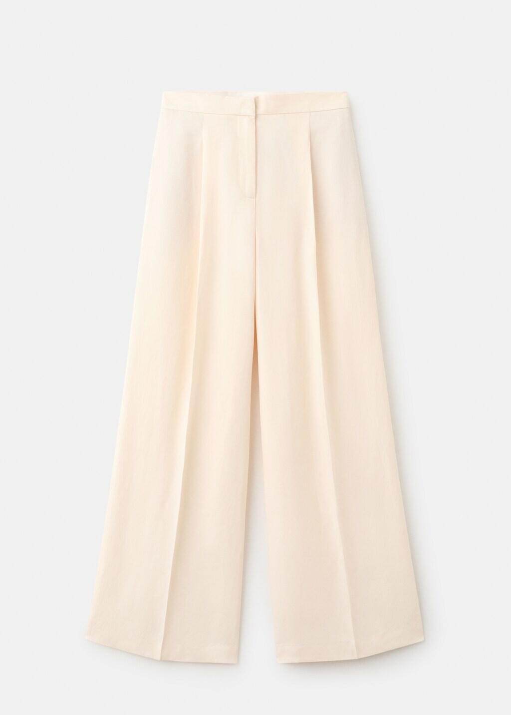 Beige Straight Pleat Linen Trousers, Light Beige, large image number 7