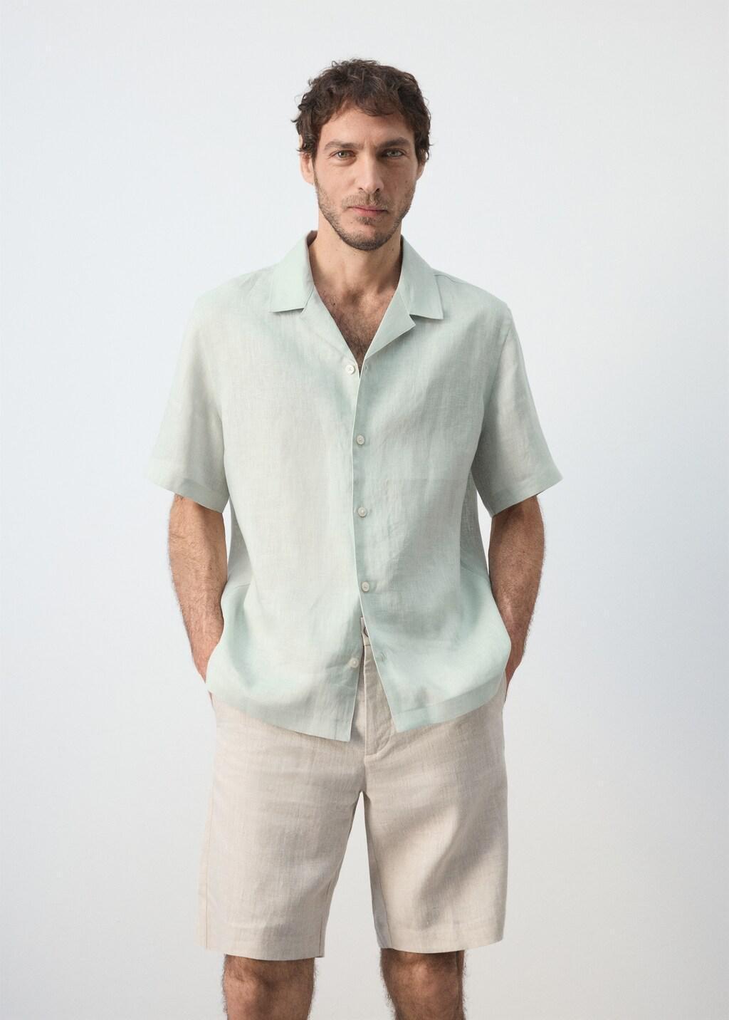 Green Regular-Fit 100% Linen Shirt, Turquoise - Aqua, large image number 3