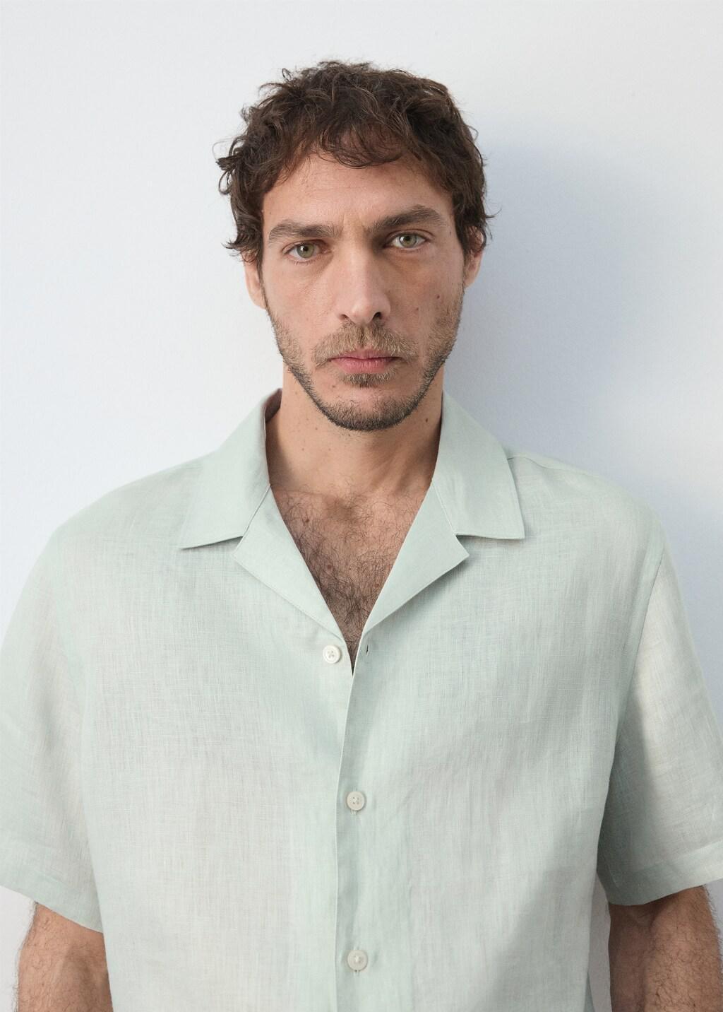 Green Regular-Fit 100% Linen Shirt, Turquoise - Aqua, large image number 4