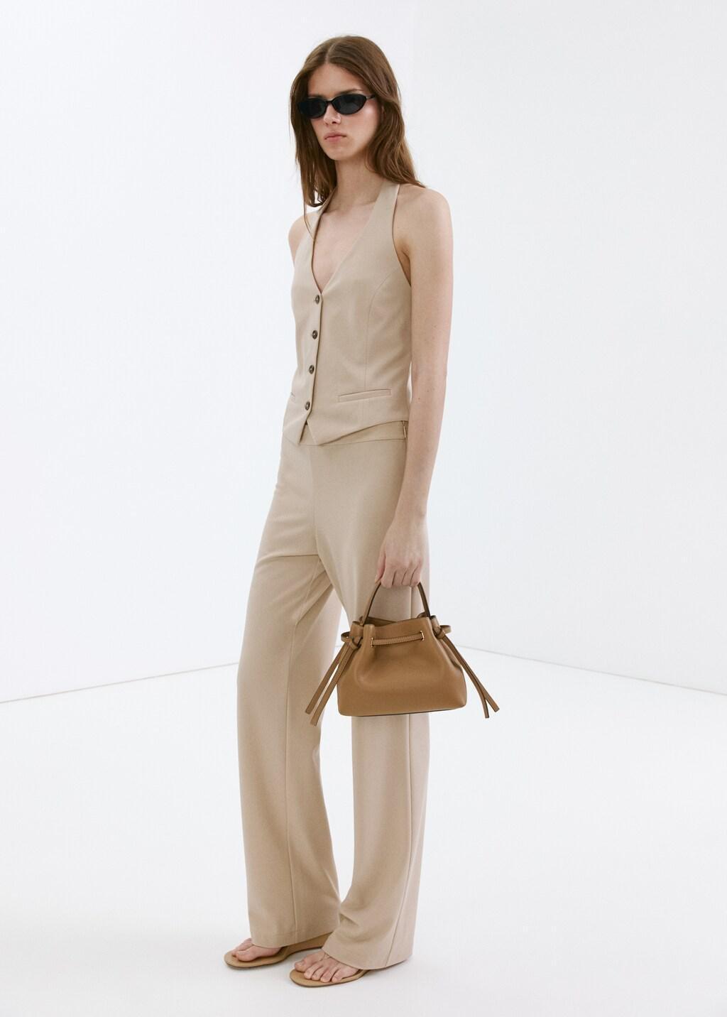 Brown Lt Pastel Halter-Neck Gilet With Buttons, Light Pastel Brown, large image number 0