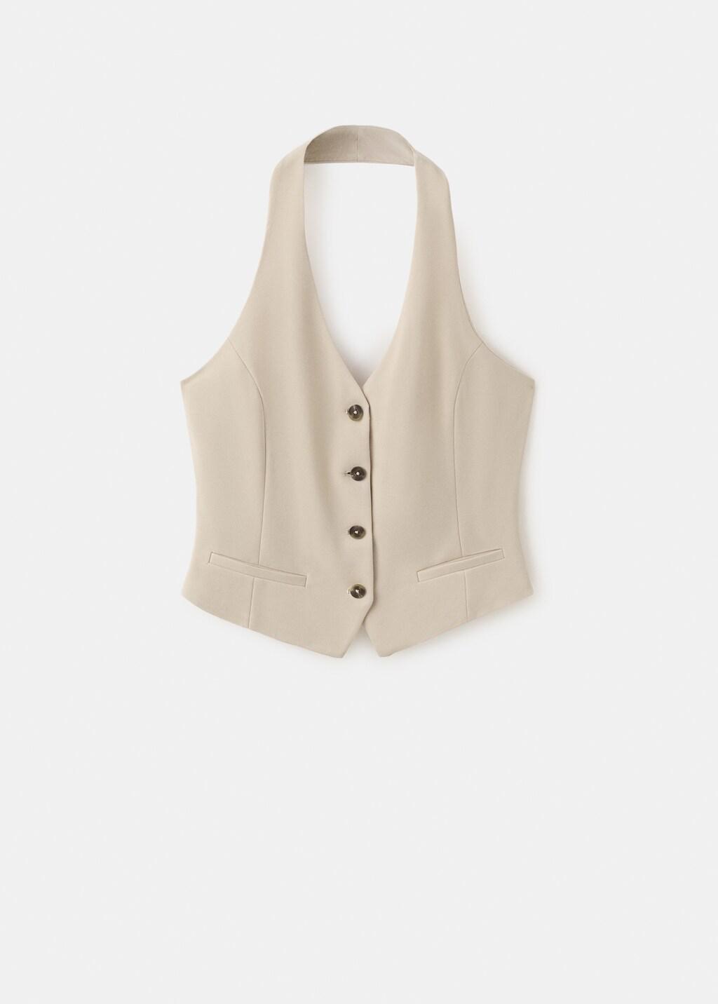 Brown Lt Pastel Halter-Neck Gilet With Buttons, Light Pastel Brown, large image number 7