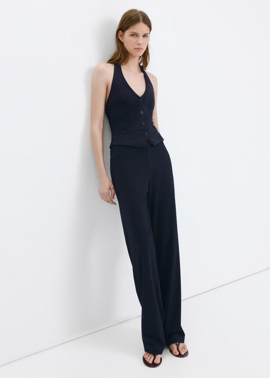 Navy Halter-Neck Gilet With Buttons, Navy, large image number 0