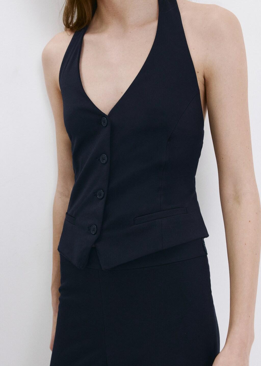 Navy Halter-Neck Gilet With Buttons, Navy, large image number 3