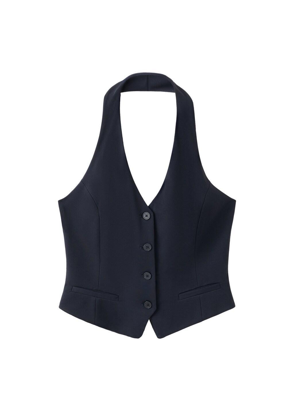 Navy Halter-Neck Gilet With Buttons, Navy, large image number 6