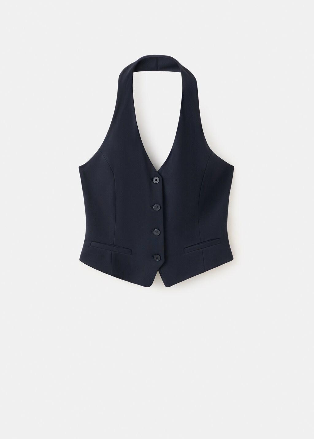 Navy Halter-Neck Gilet With Buttons, Navy, large image number 7