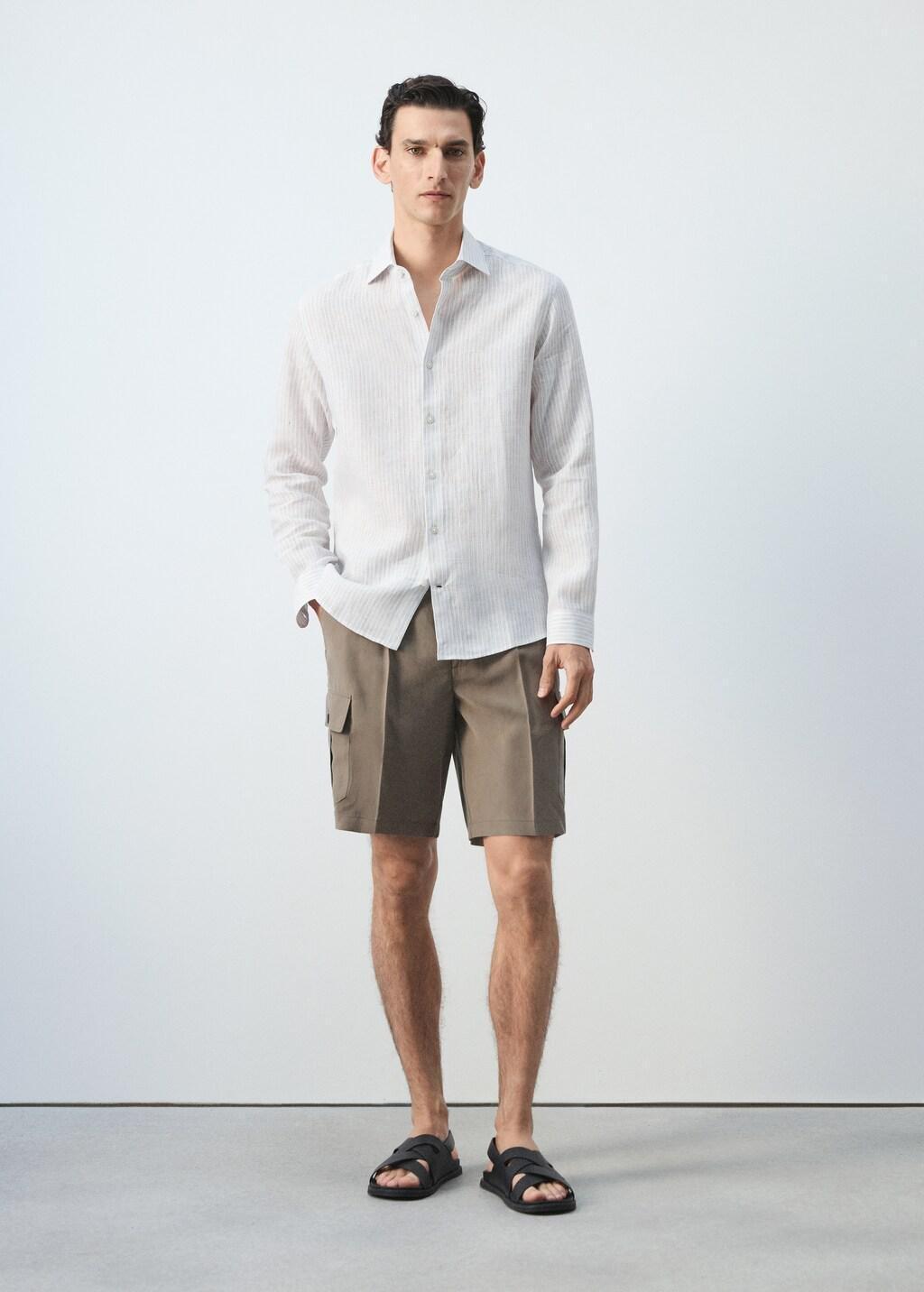 White 100% Linen Slim-Fit Shirt, White, large image number 0