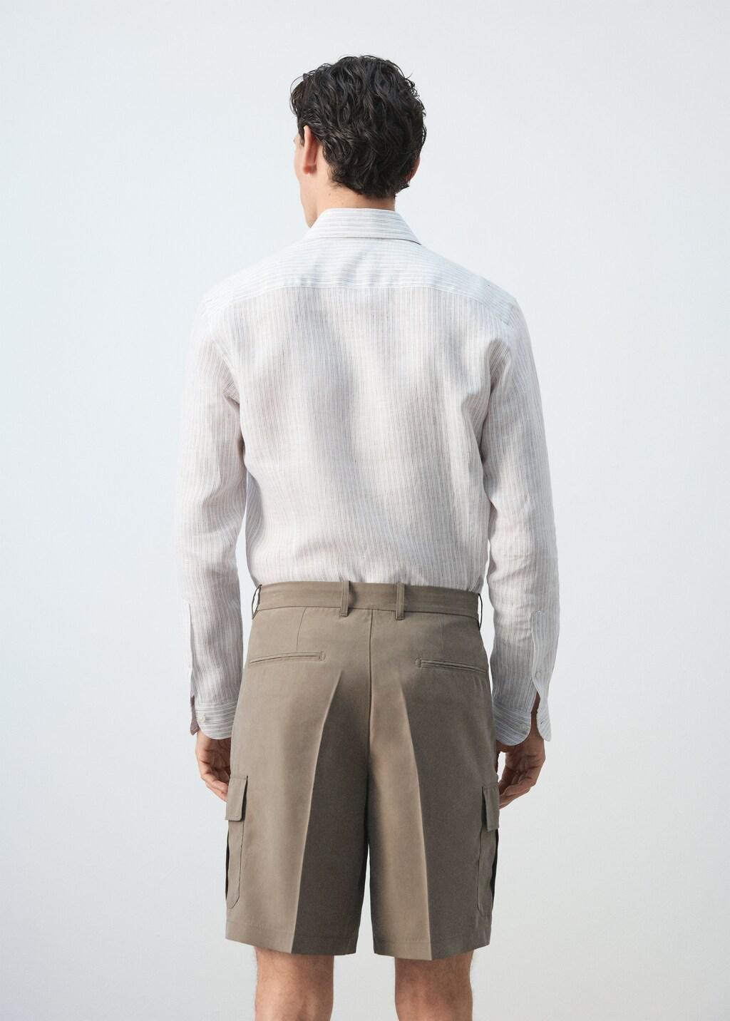 White 100% Linen Slim-Fit Shirt, White, medium