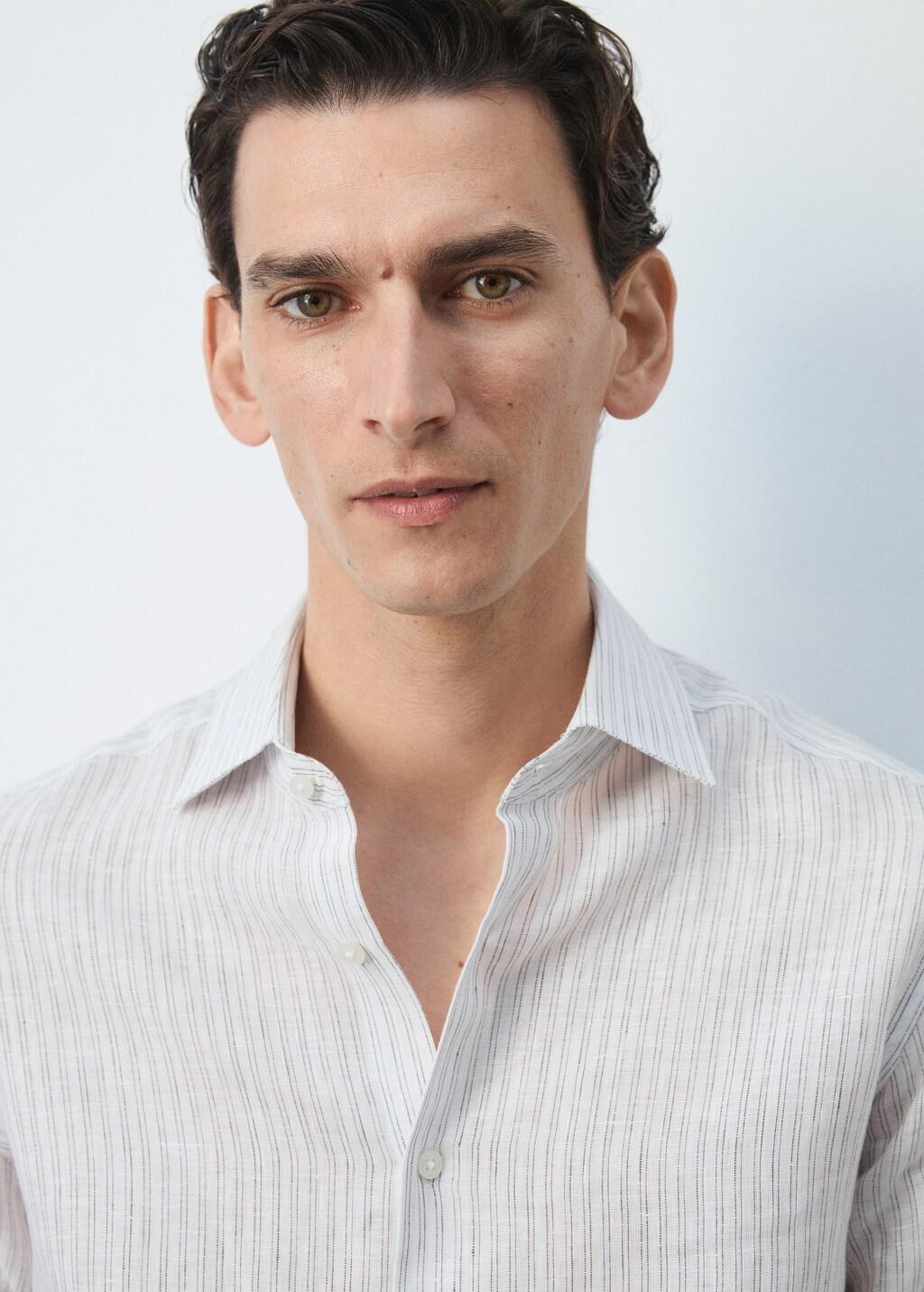 White 100% Linen Slim-Fit Shirt, White, large image number 4