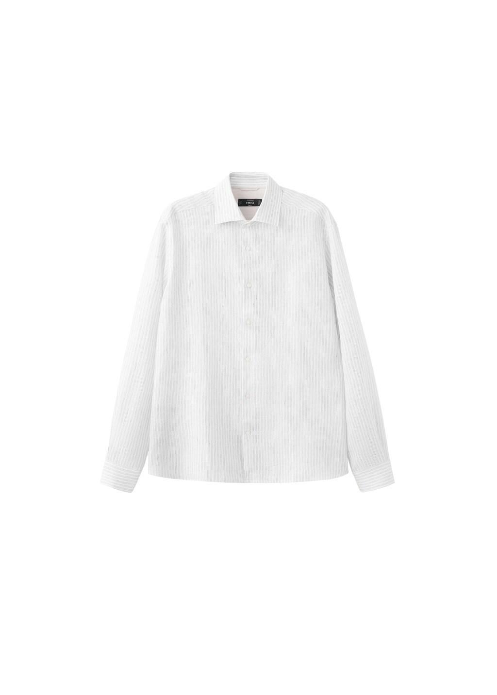 White 100% Linen Slim-Fit Shirt, White, large image number 5