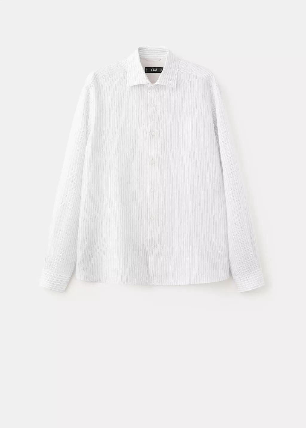 White 100% Linen Slim-Fit Shirt, White, large image number 6