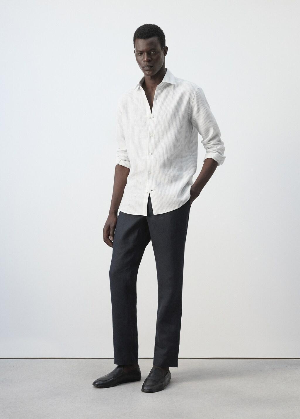 Blue Linen Slim-Fit Shirt, Light-Pastel Blue, large image number 0