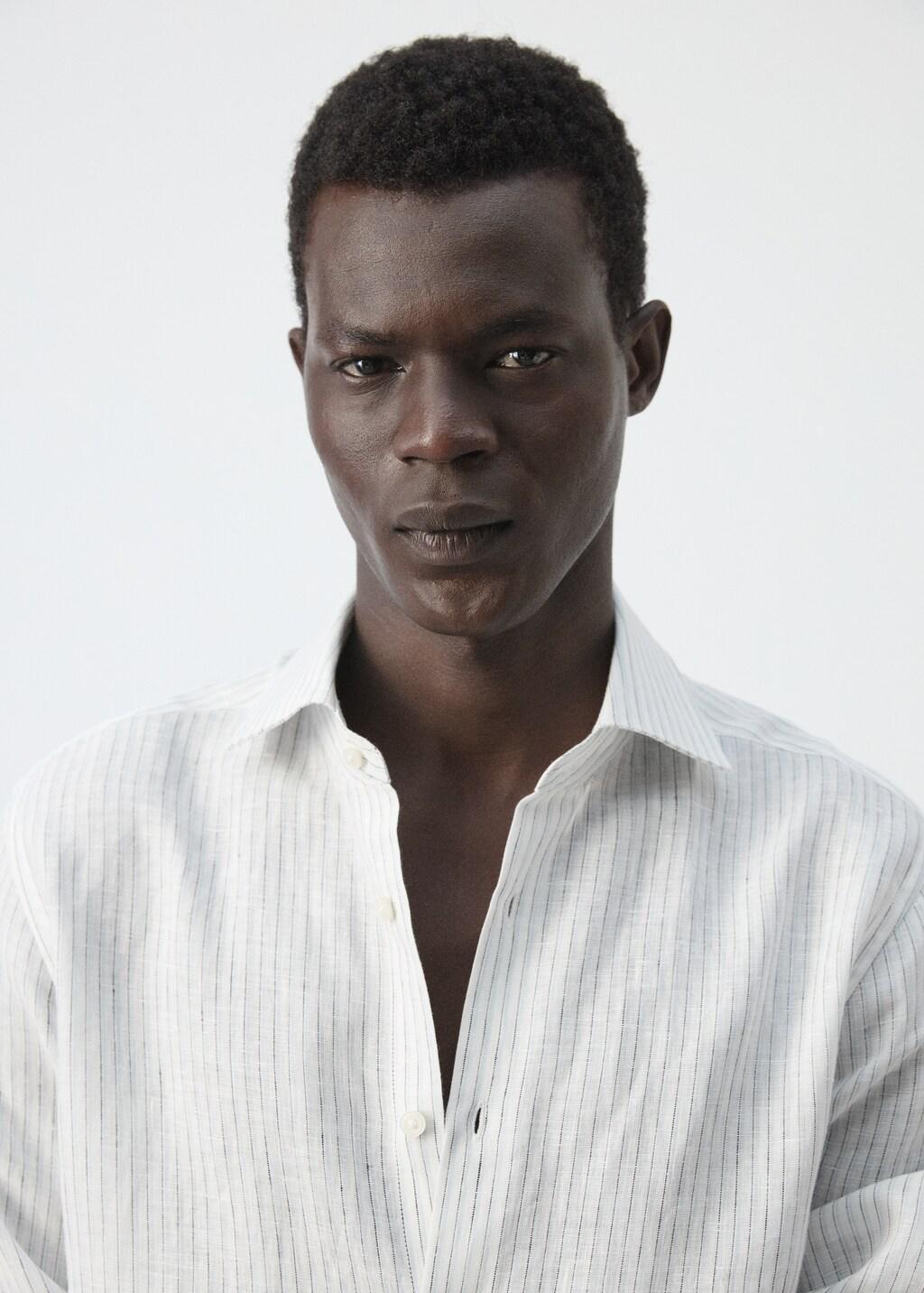 Blue Linen Slim-Fit Shirt, Light-Pastel Blue, large image number 4