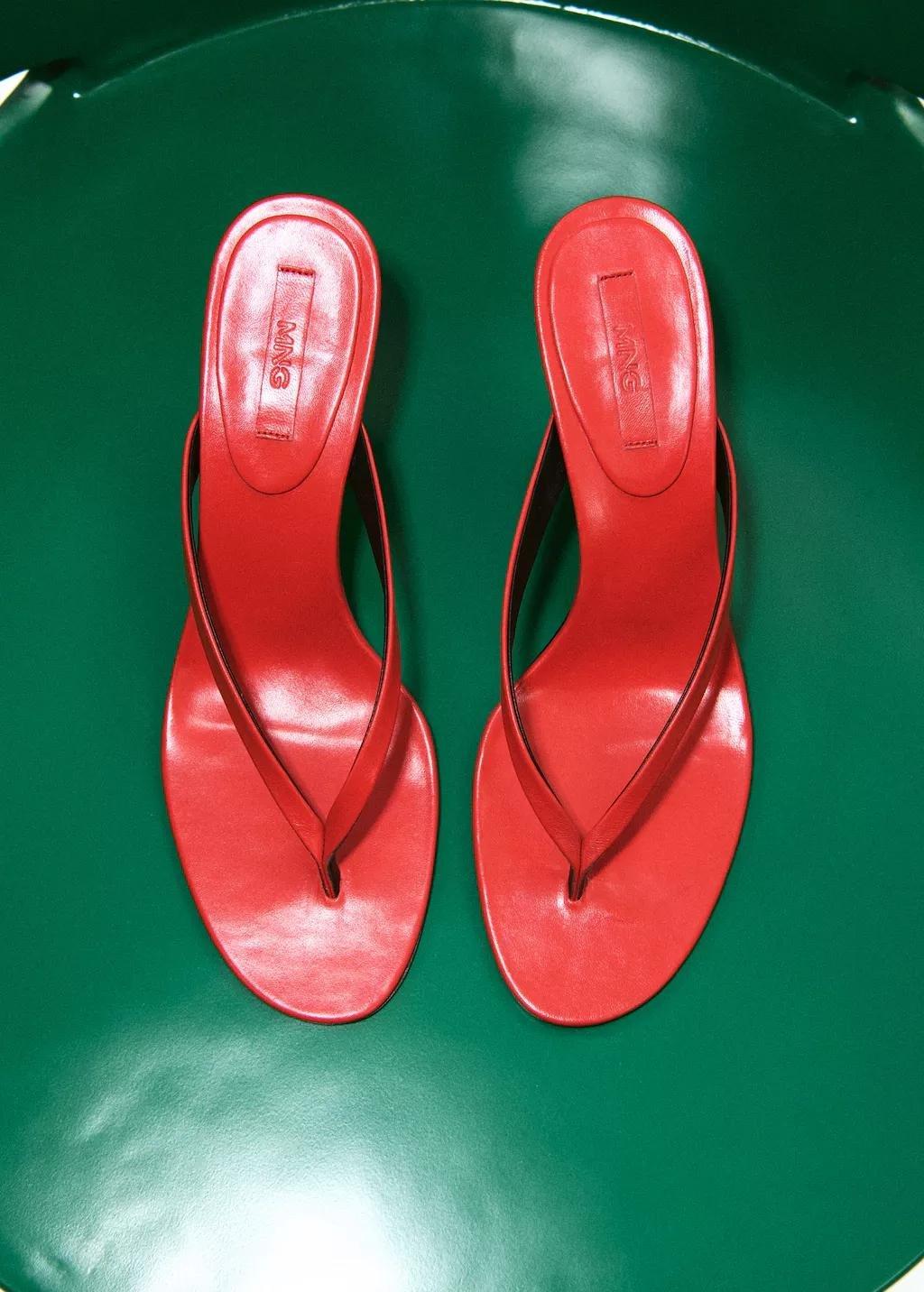 Red Leather Funnel Heel Sandal, Red, large image number 0