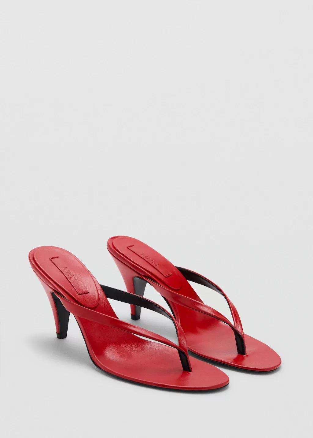 Red Leather Funnel Heel Sandal, Red, large image number 1