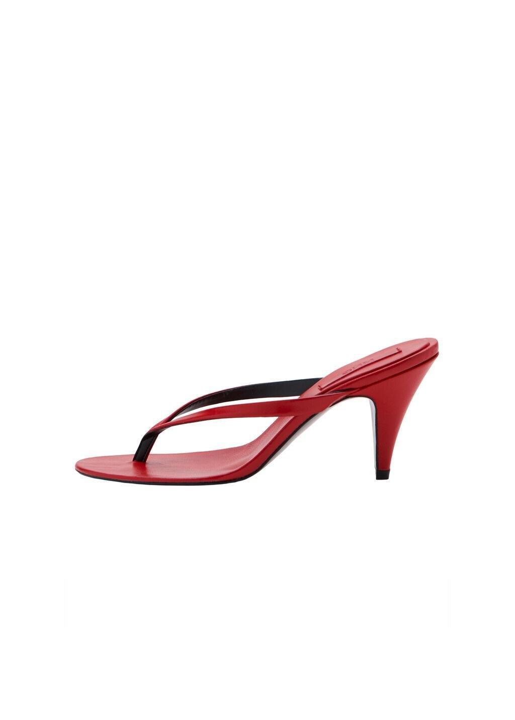 Red Leather Funnel Heel Sandal, Red, large image number 3