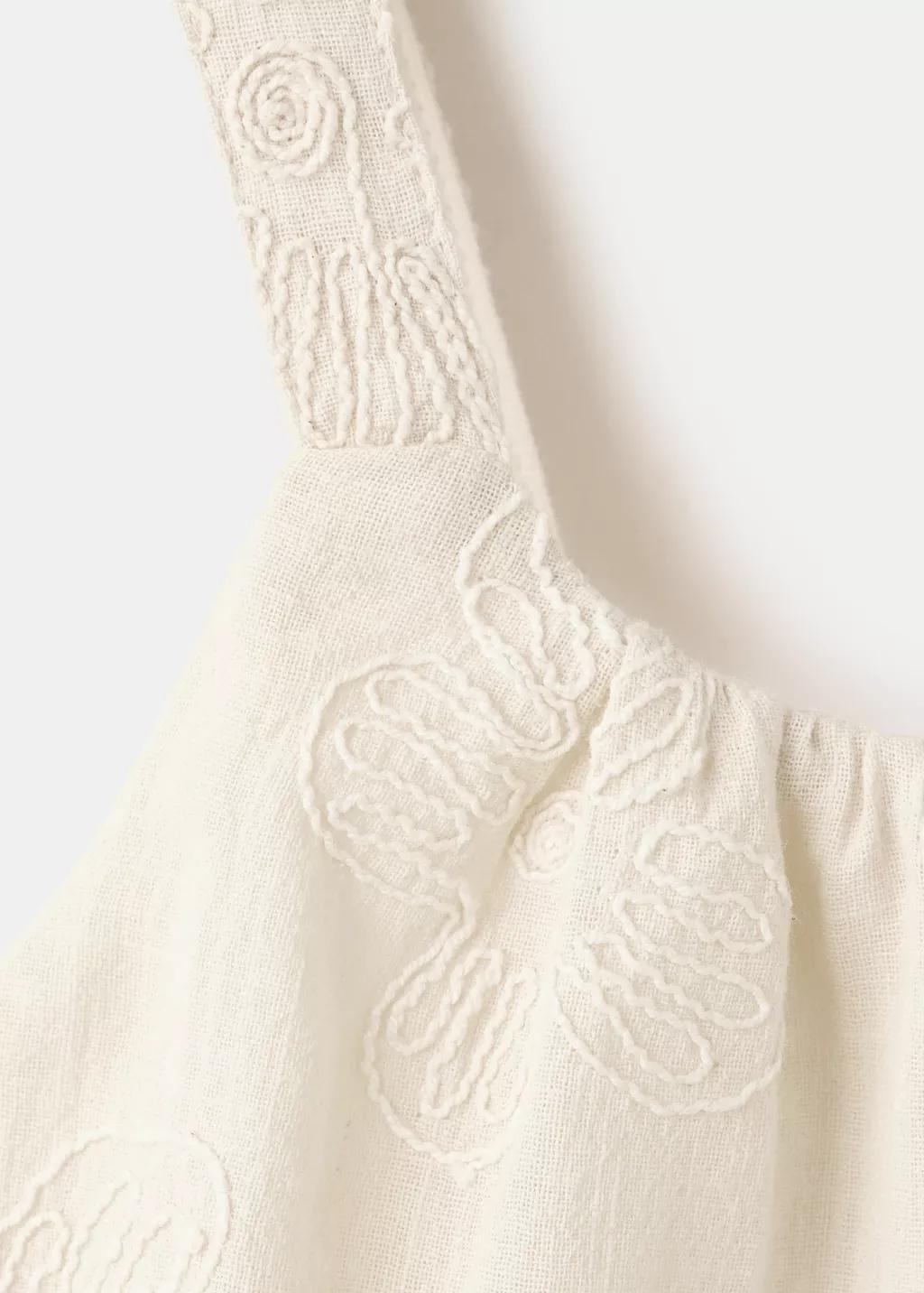 Beige Floral Embroidered Spaghetti Strap Jumpsuit, Kids Girls, Light Beige, medium