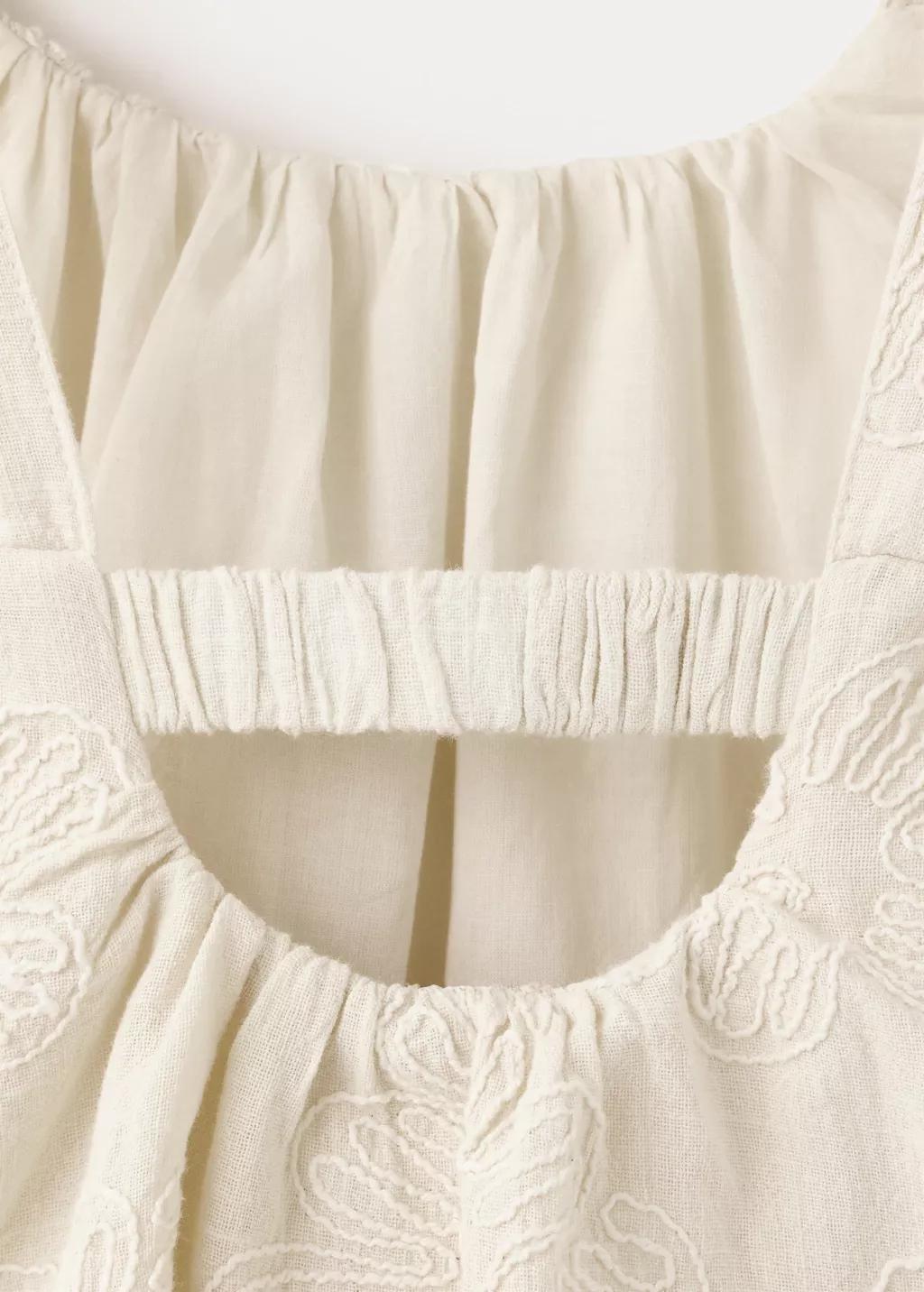 Beige Floral Embroidered Spaghetti Strap Jumpsuit, Kids Girls, Light Beige, large image number 2