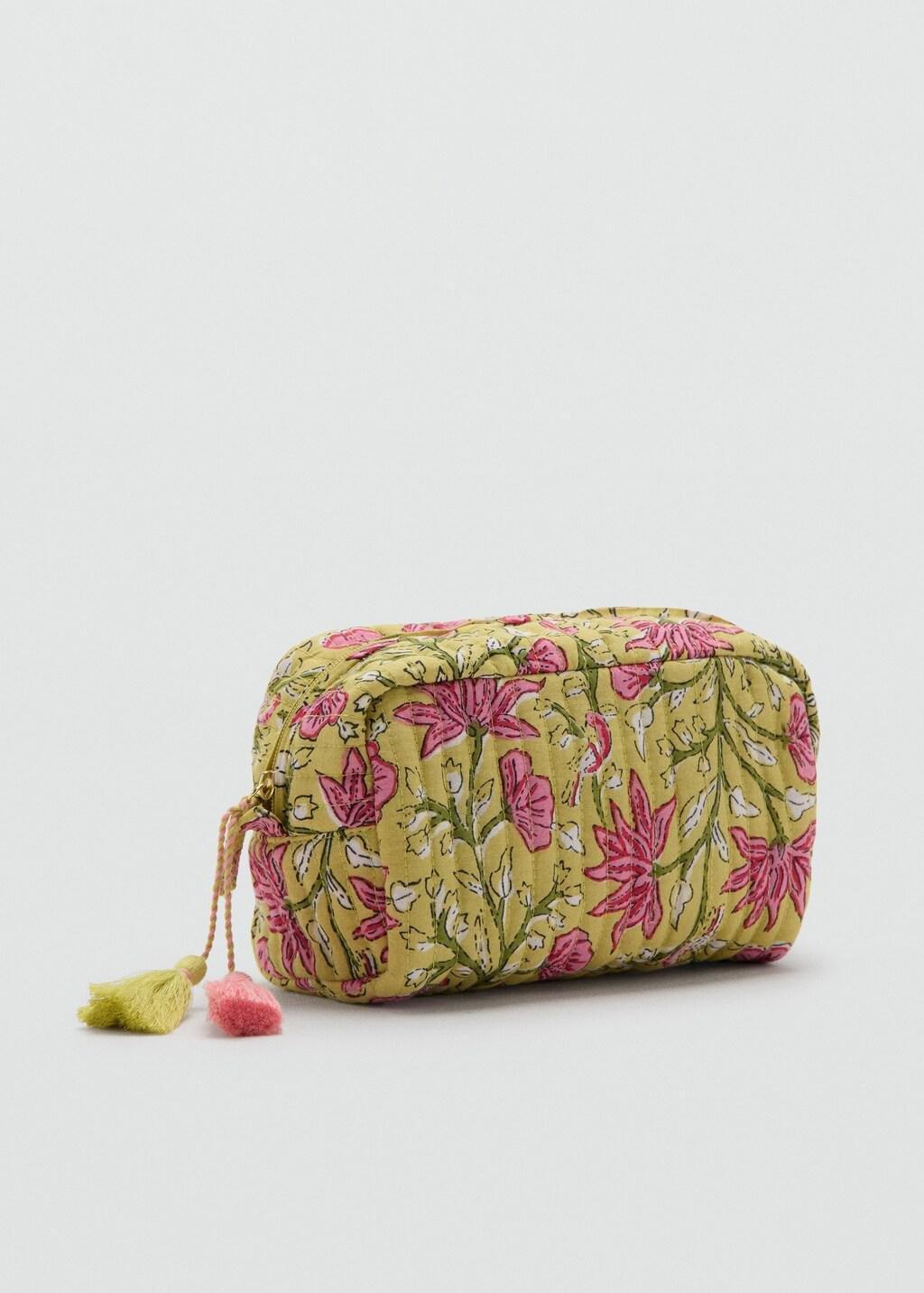 Green Floral-Print Cosmetic Bag, Green, large image number 0