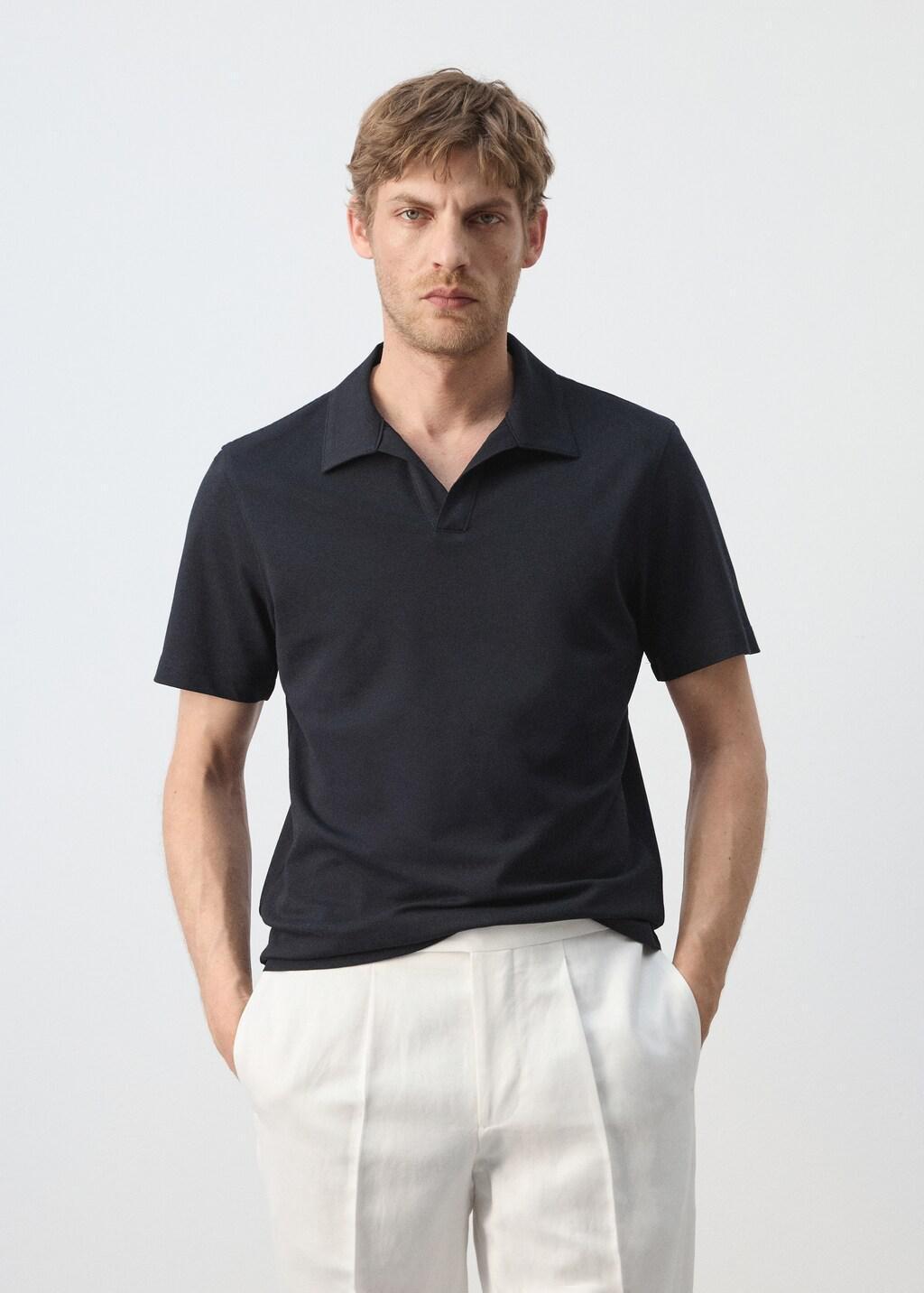 Navy Slim Fit Pique Polo, Navy, large image number 3