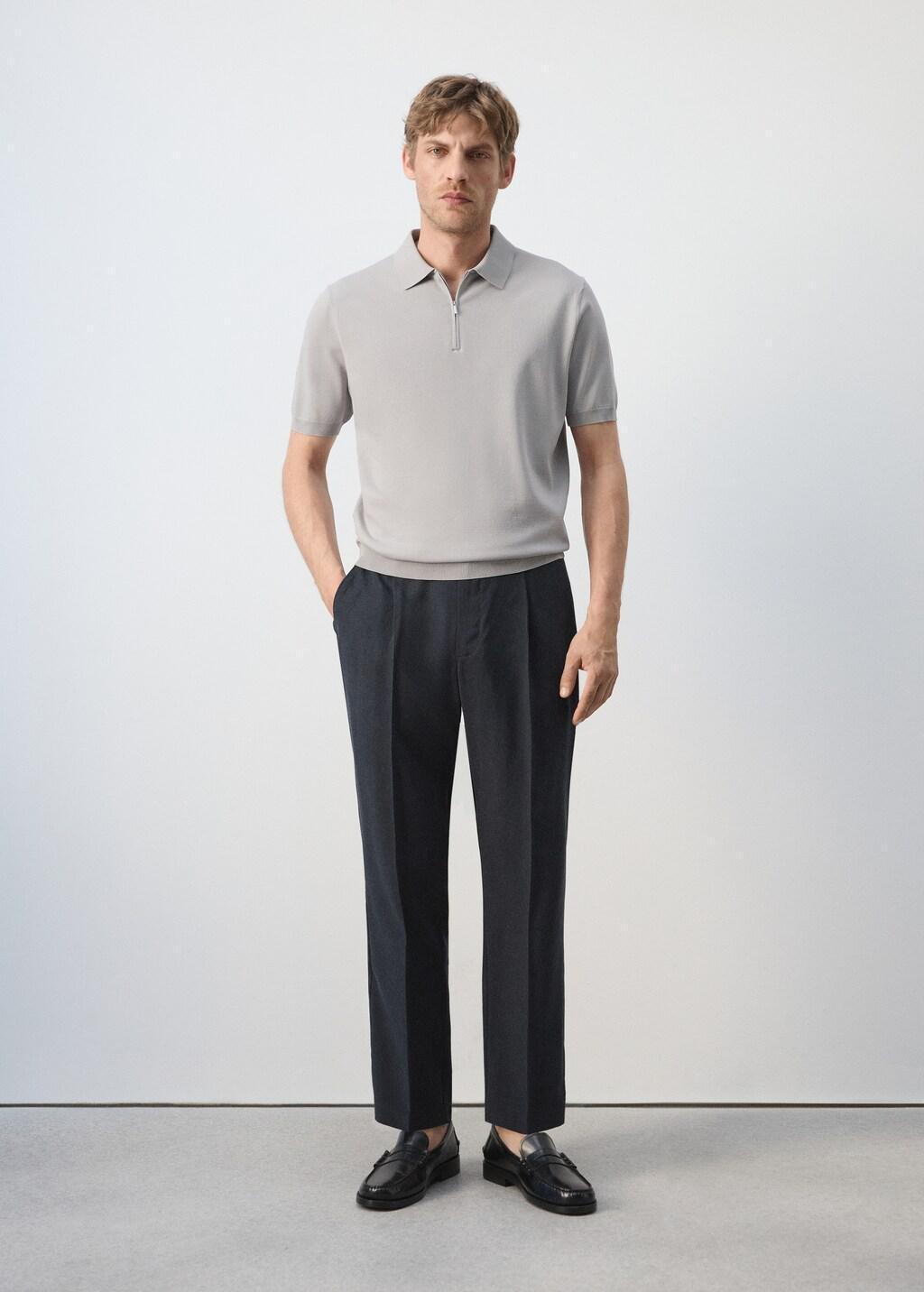 White Knitted Polo Shirt With Zip, Natural White, large image number 0