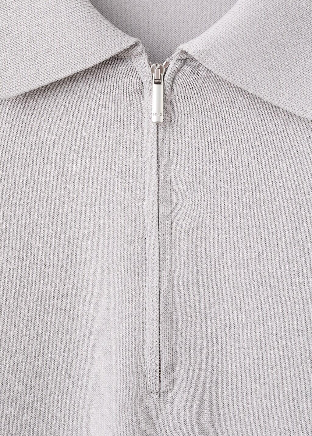 White Knitted Polo Shirt With Zip, Natural White, large image number 1