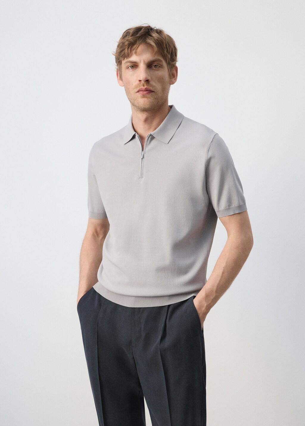 White Knitted Polo Shirt With Zip, Natural White, large image number 3