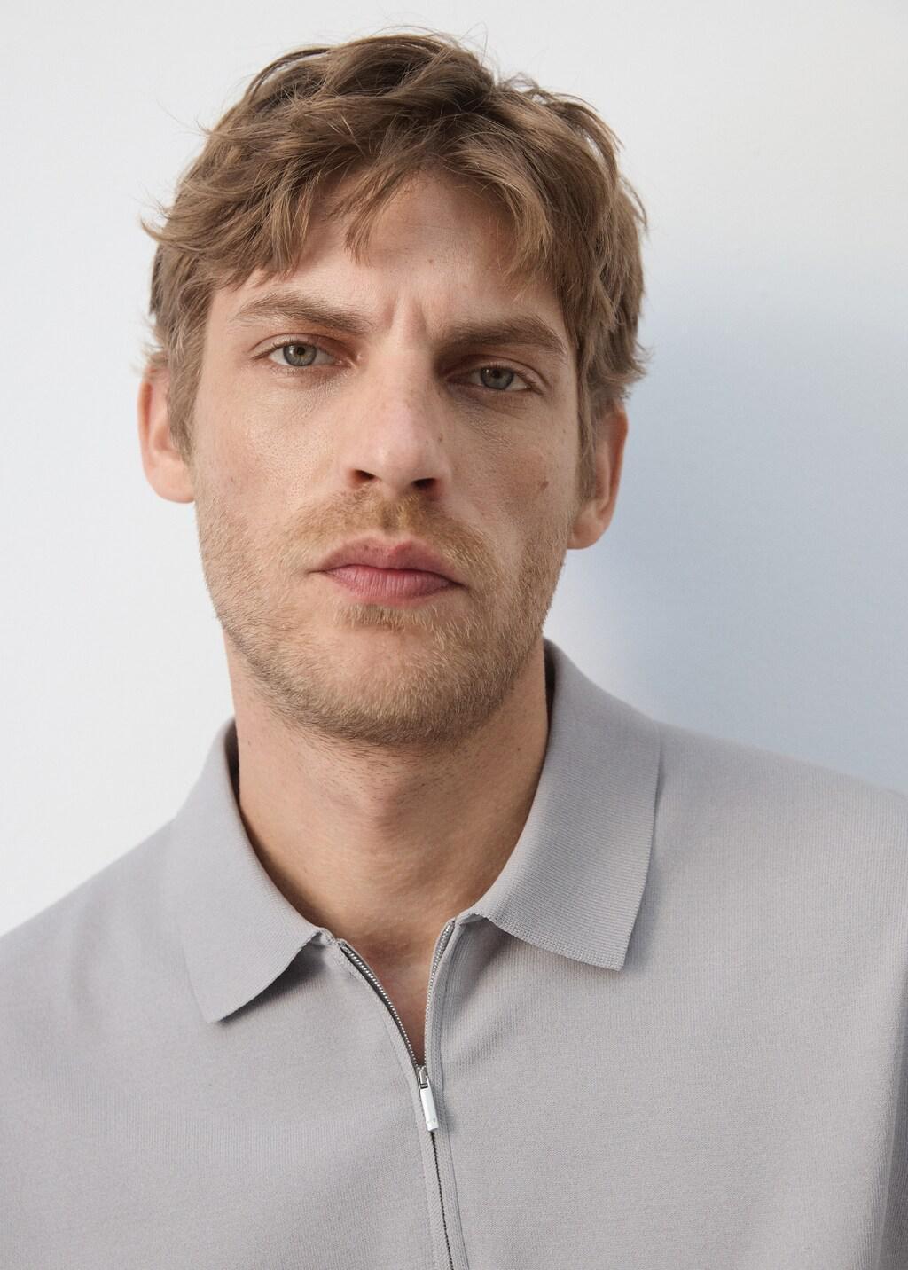 White Knitted Polo Shirt With Zip, Natural White, large image number 4