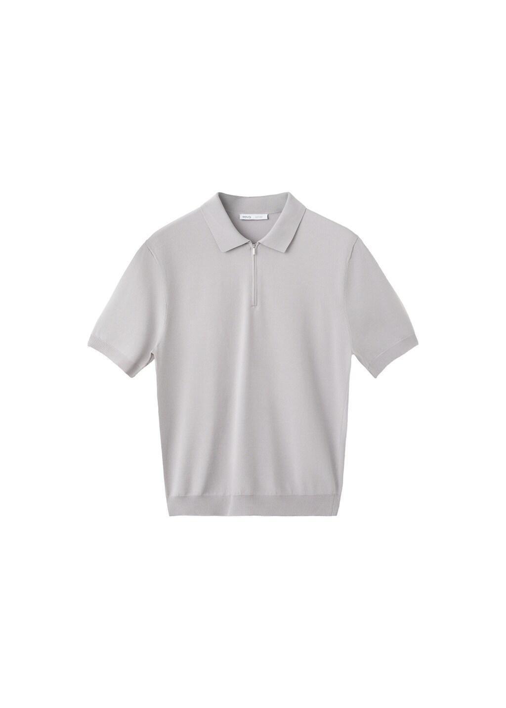 White Knitted Polo Shirt With Zip, Natural White, large image number 6