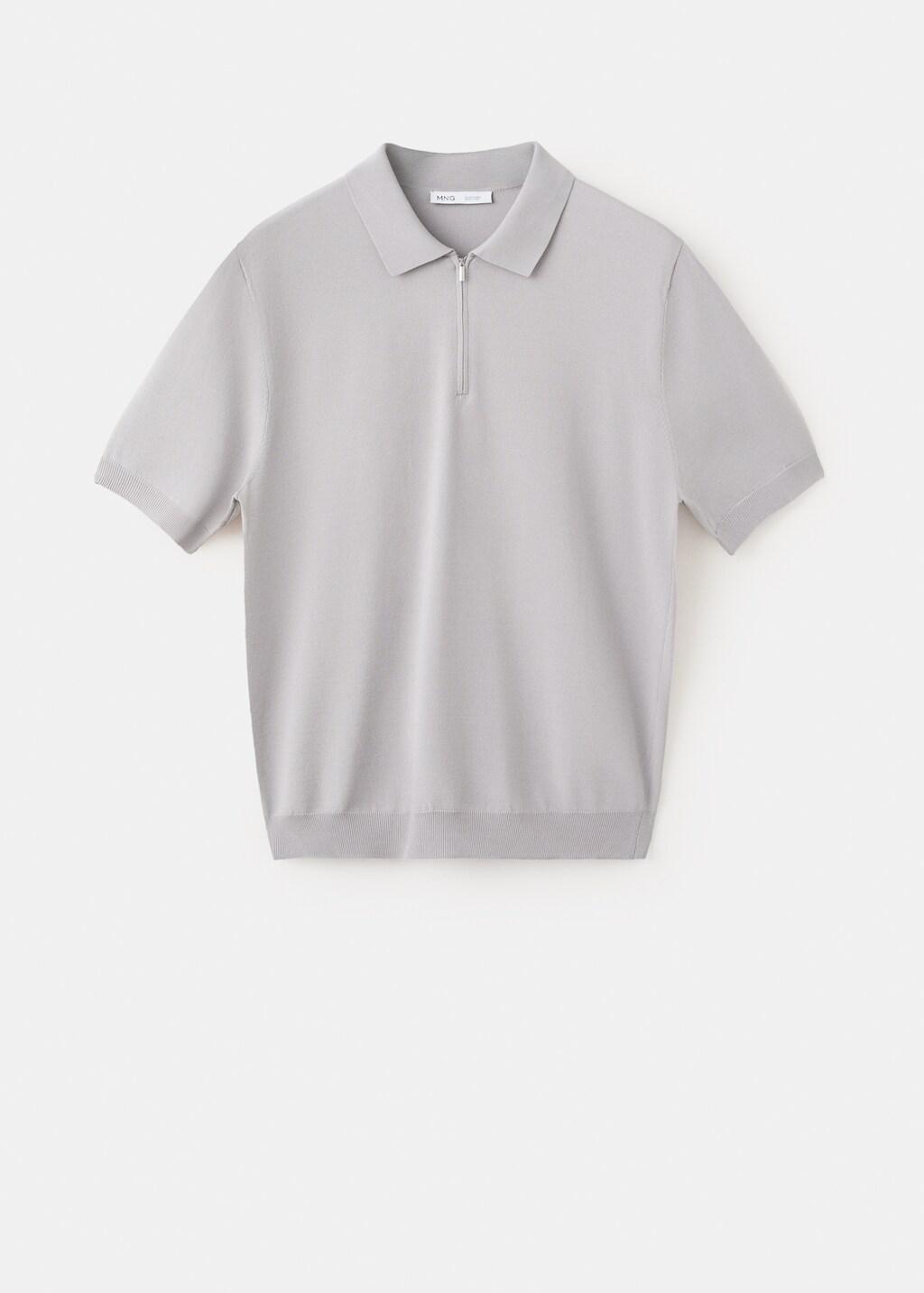 White Knitted Polo Shirt With Zip, Natural White, large image number 7