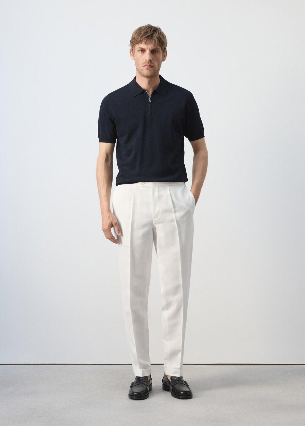 Navy Knitted Polo Shirt With Zip, Navy, large image number 0