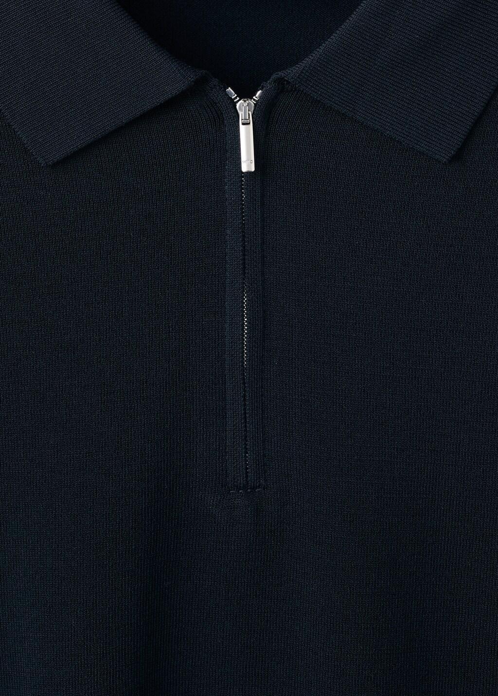 Navy Knitted Polo Shirt With Zip, Navy, large image number 1
