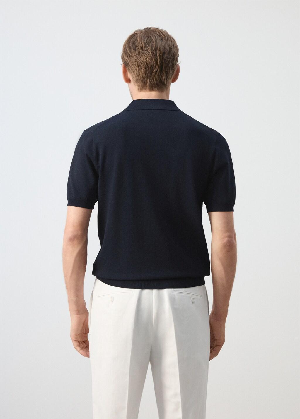 Navy Knitted Polo Shirt With Zip, Navy, large image number 2
