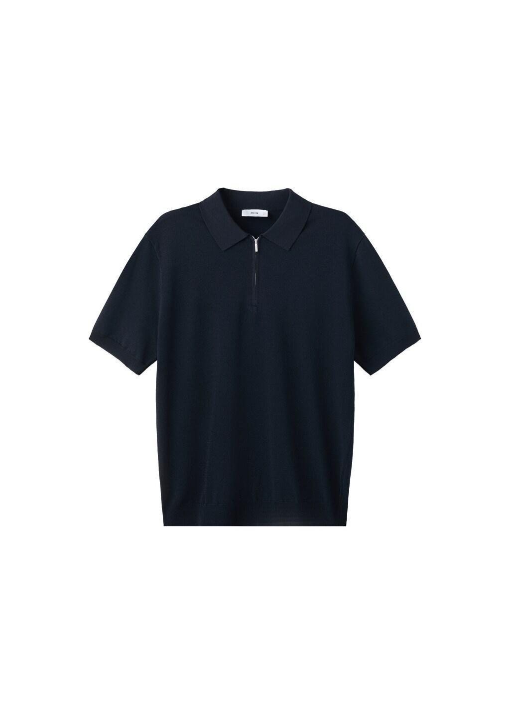 Navy Knitted Polo Shirt With Zip, Navy, large image number 6