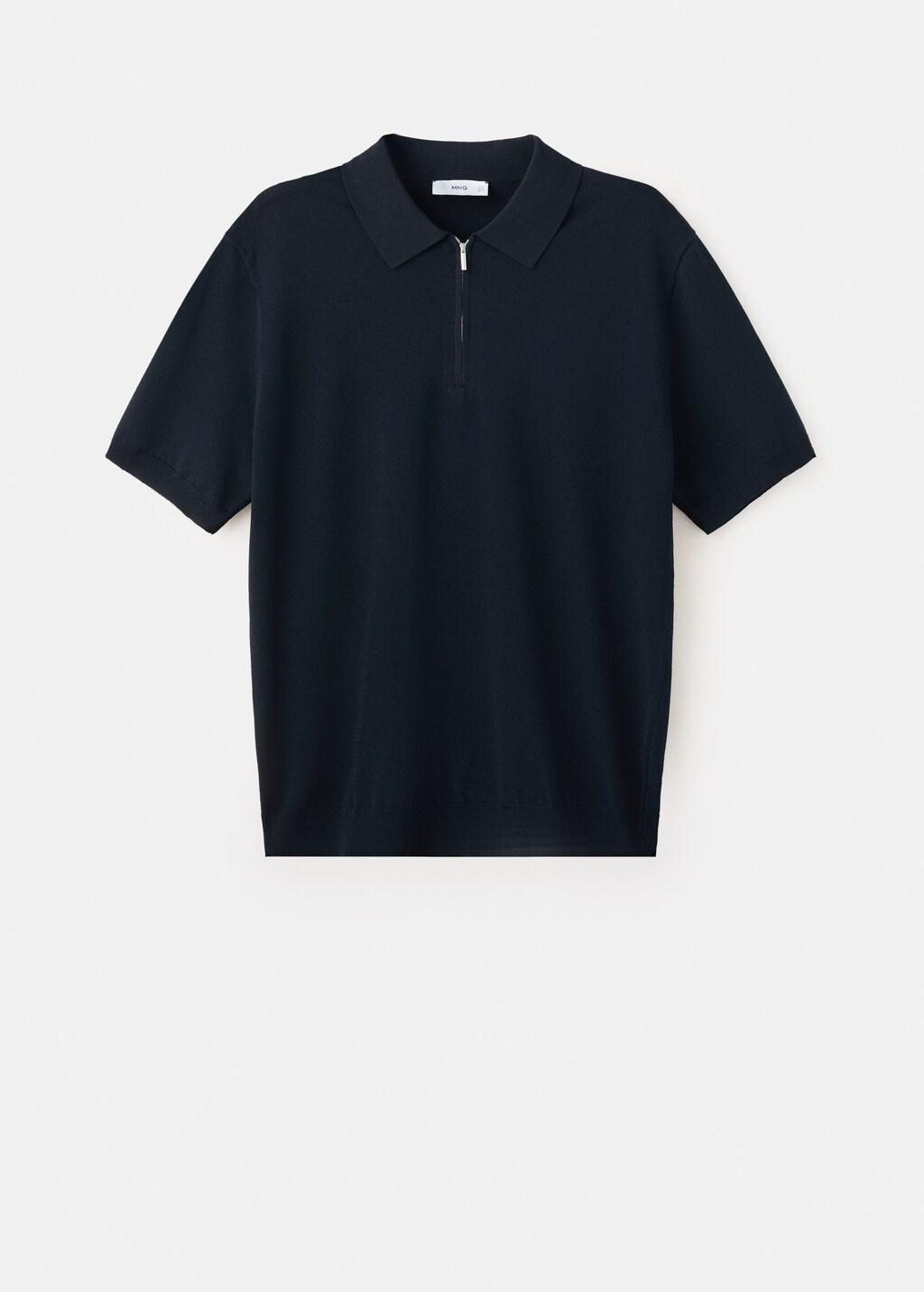 Navy Knitted Polo Shirt With Zip, Navy, large image number 7