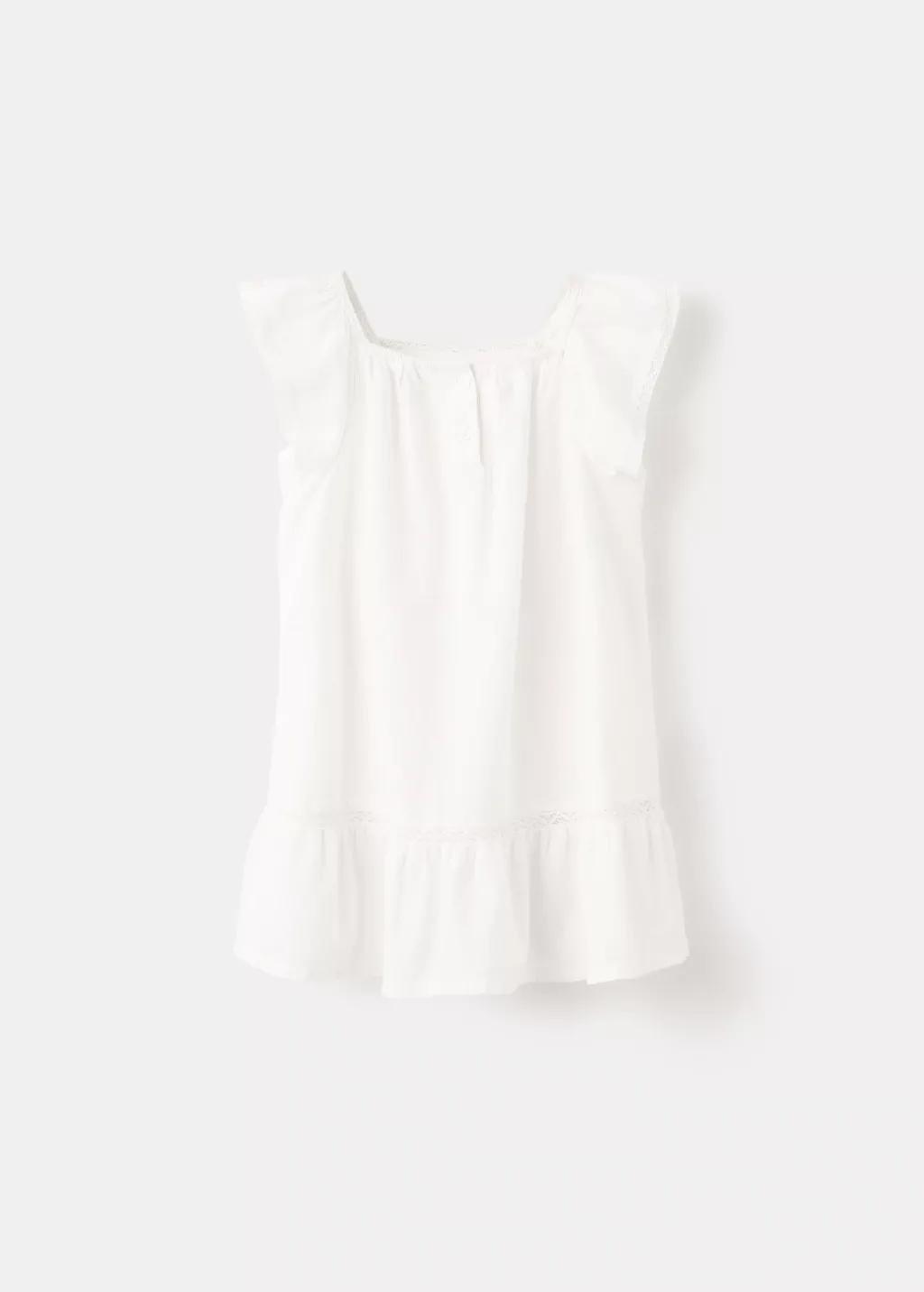 White Cotton Dress With Bead Embellishment, Baby Girls, Natural White, medium