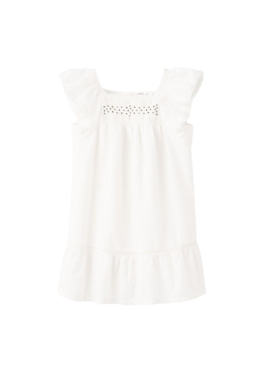 White Cotton Dress With Bead Embellishment, Baby Girls, Natural White, large image number 4