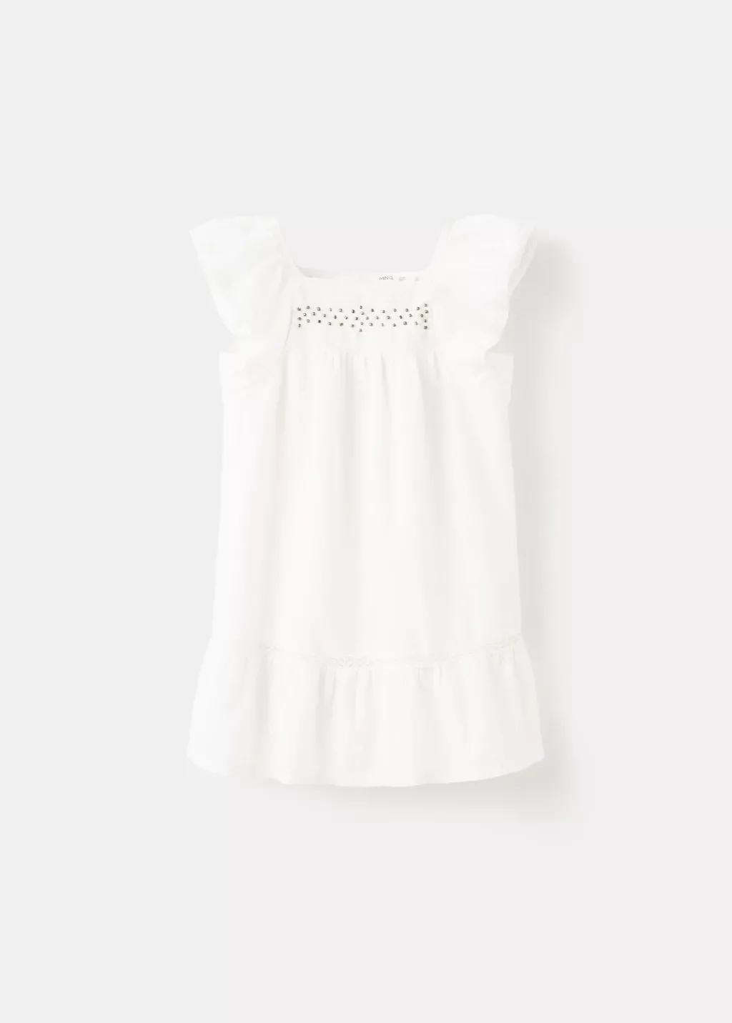 White Cotton Dress With Bead Embellishment, Baby Girls, Natural White, large image number 5