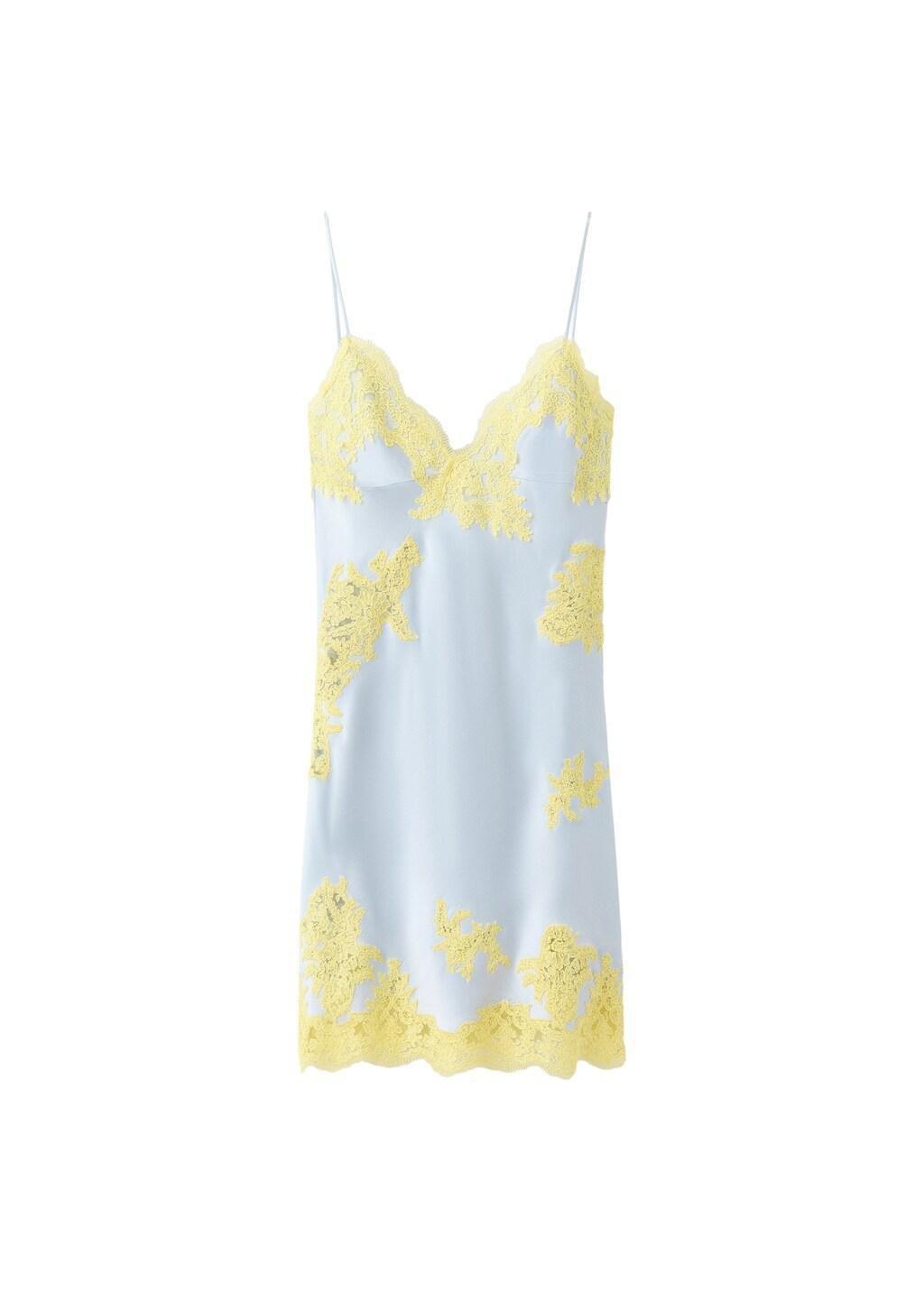 Blue Lt Pastel Satin Dress With Embossed Lace, Light-Pastel Blue, large image number 6