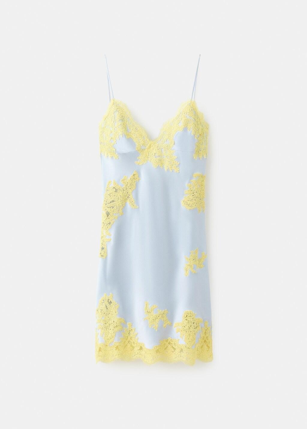 Blue Lt Pastel Satin Dress With Embossed Lace, Light-Pastel Blue, large image number 7
