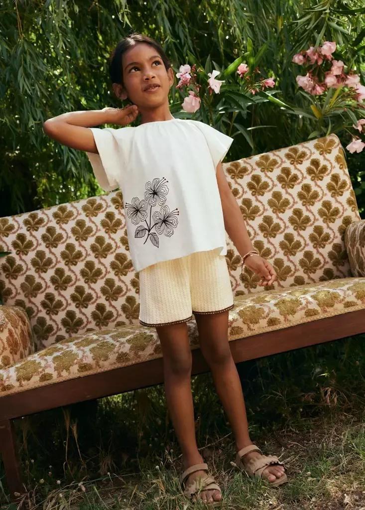 Beige Crochet Shorts With Embroidered Detail, Baby Girl, Light Beige, large image number 0