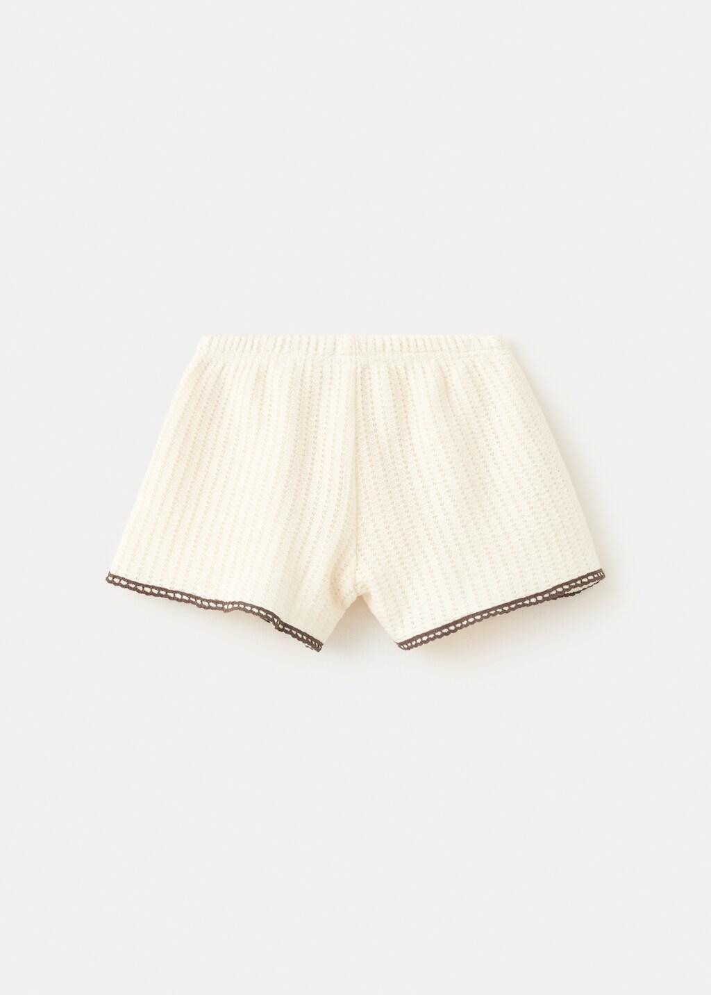 Beige Crochet Shorts With Embroidered Detail, Baby Girl, Light Beige, large image number 2