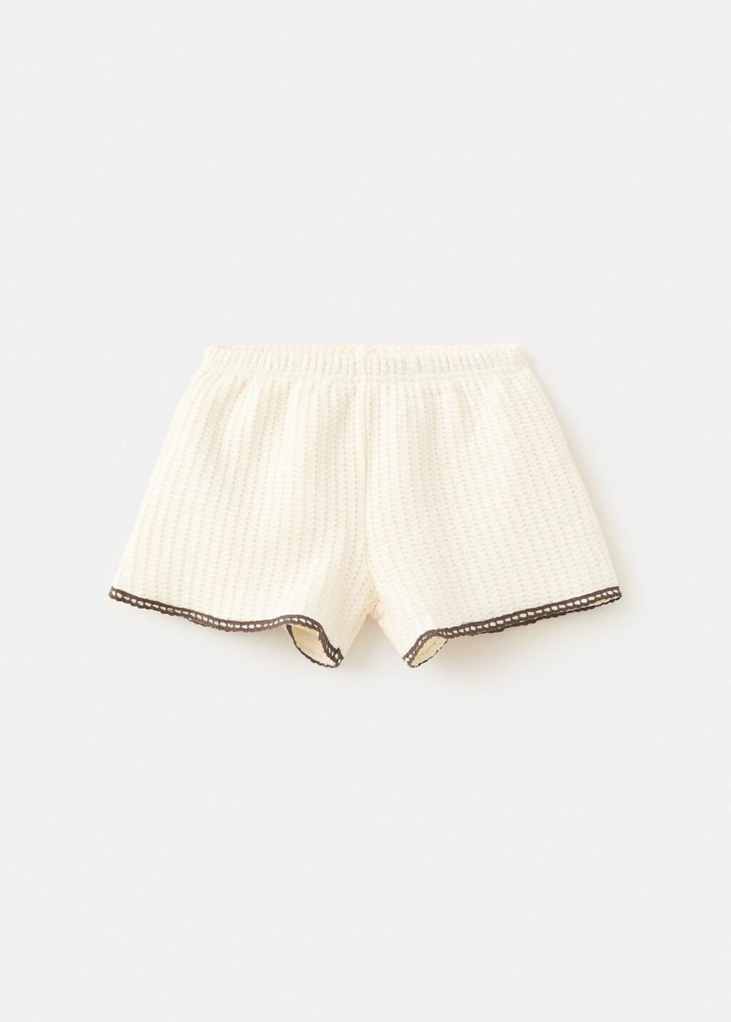 Beige Crochet Shorts With Embroidered Detail, Baby Girl, Light Beige, large image number 5