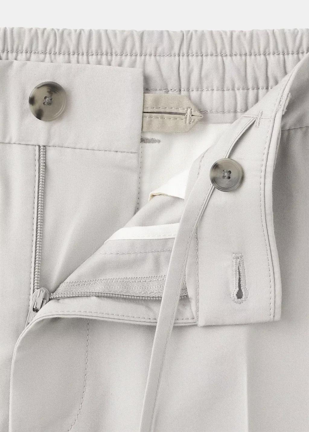 White Slim Fit Cropped Cotton Blend Trousers, Natural White, large image number 1
