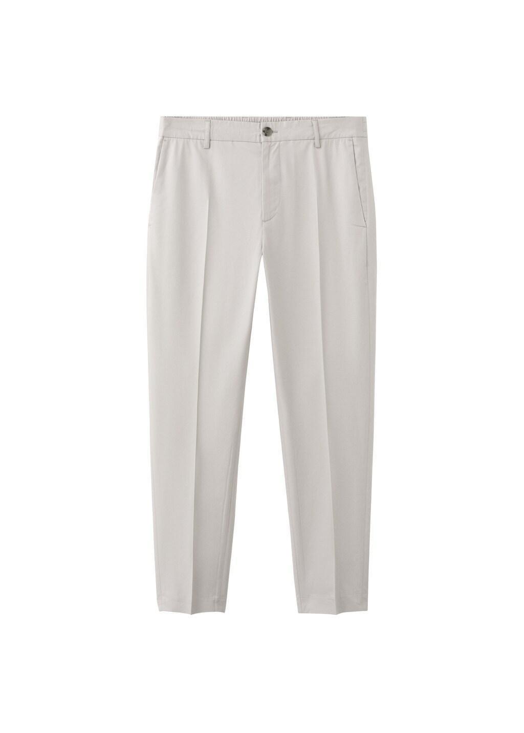White Slim Fit Cropped Cotton Blend Trousers, Natural White, large image number 4